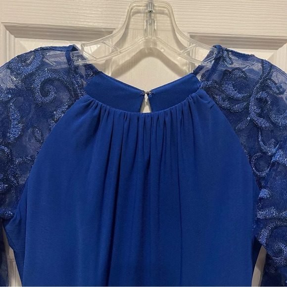 Marina Sequined Long Sleeves Cobalt Blue Evening Gown Sz 6 - Picture 5 of 11